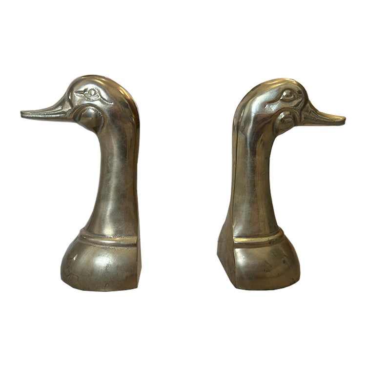 Cast Brass Duck or Mallard Head Bookends a Pair at 1stDibs  brass duck  bookends, brass duck head bookends, vintage brass duck bookends