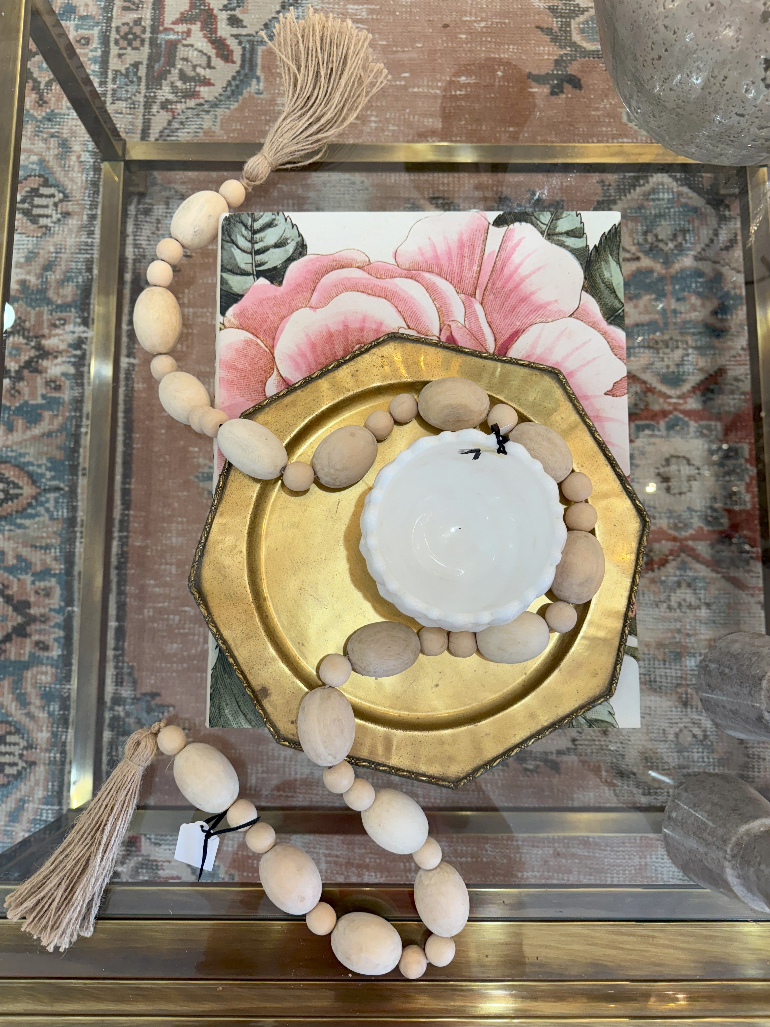 Mango Wood Bead Garland with Jute Tassels