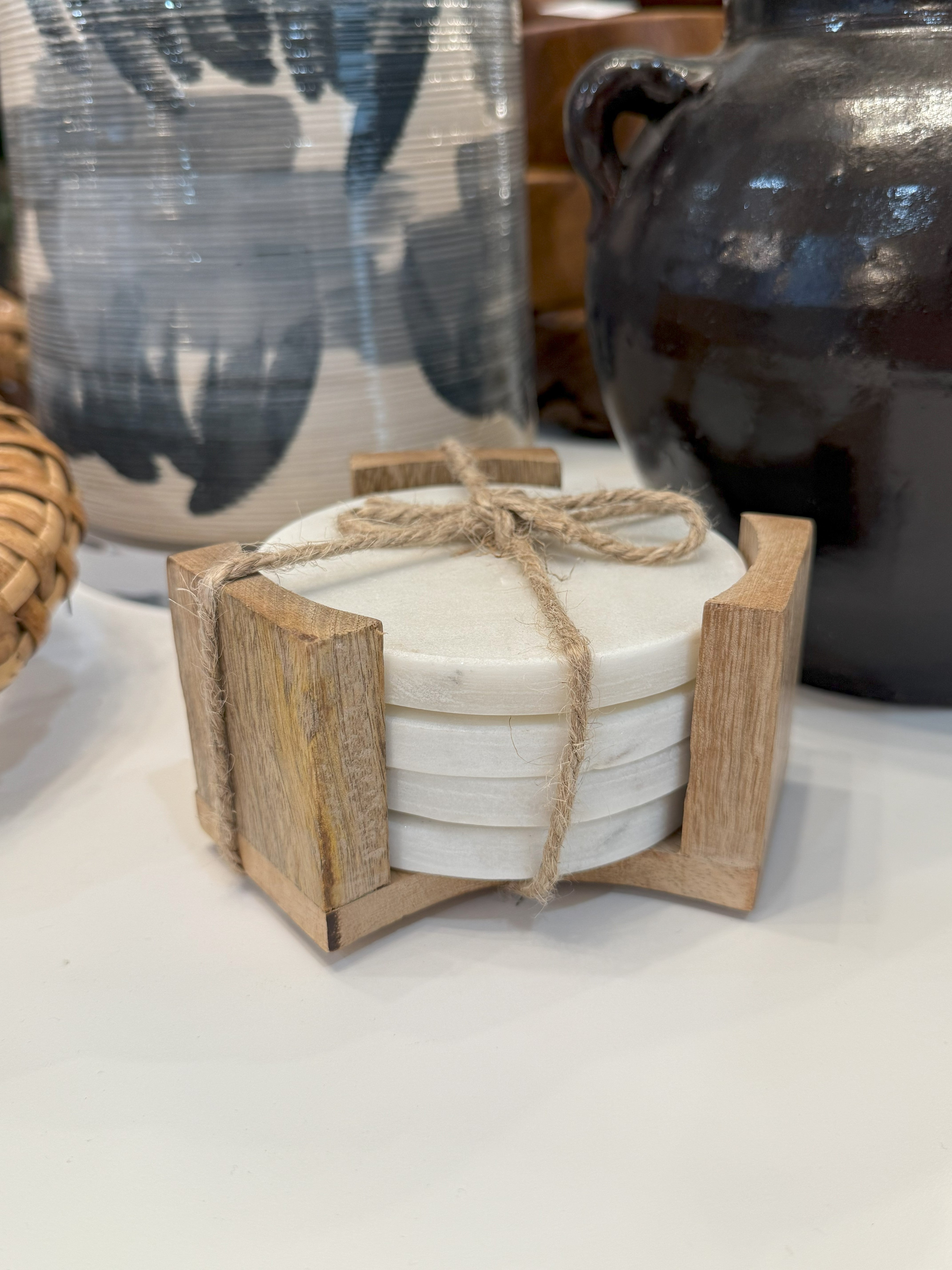 marble coasters with holder