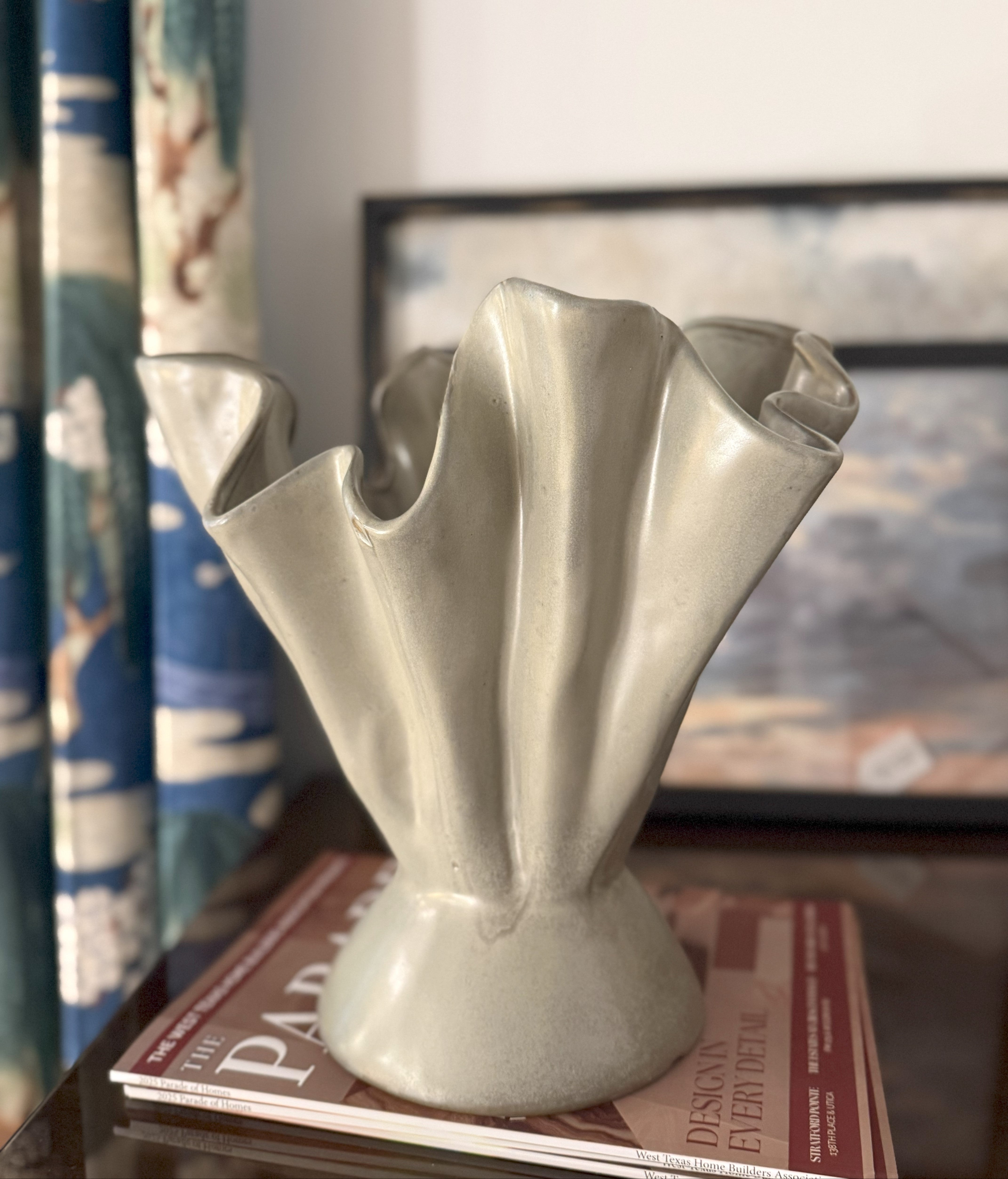 Sage Stoneware Ruffled Vase