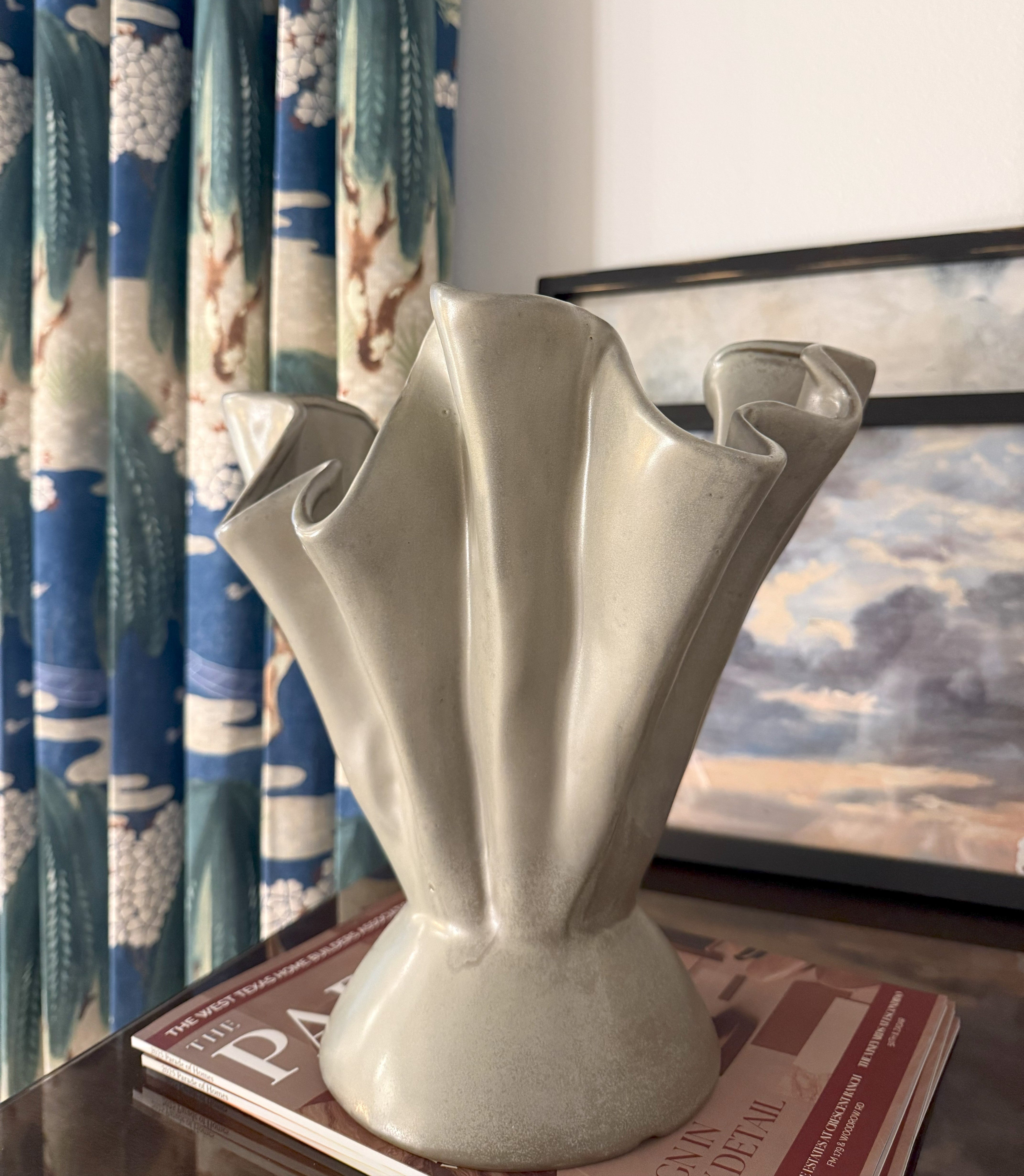 Sage Stoneware Ruffled Vase