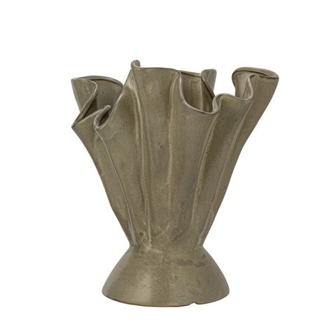 Sage Stoneware Ruffled Vase