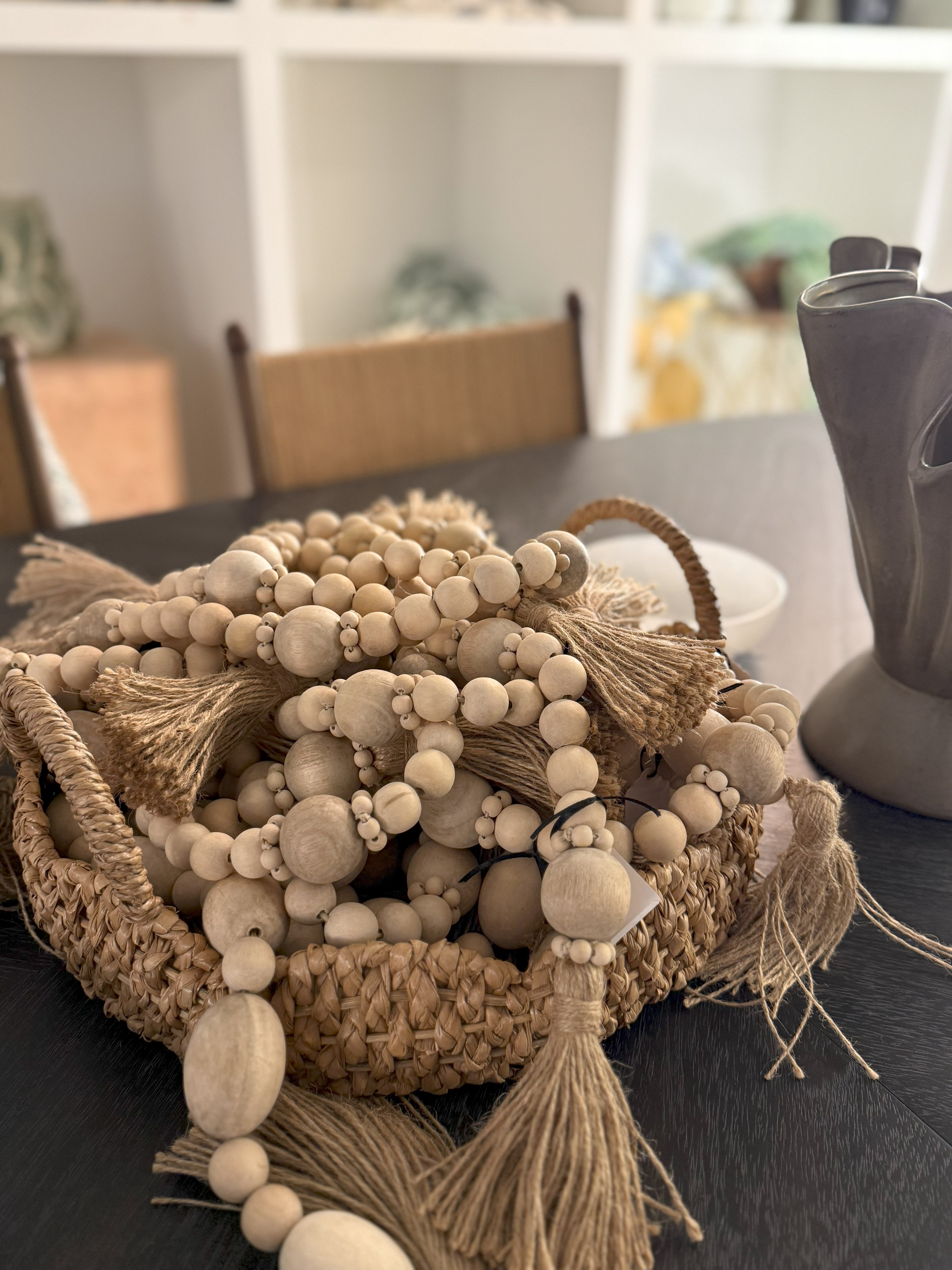 wood bead garland with jute tassels