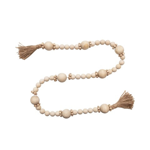 wood bead garland with jute tassels