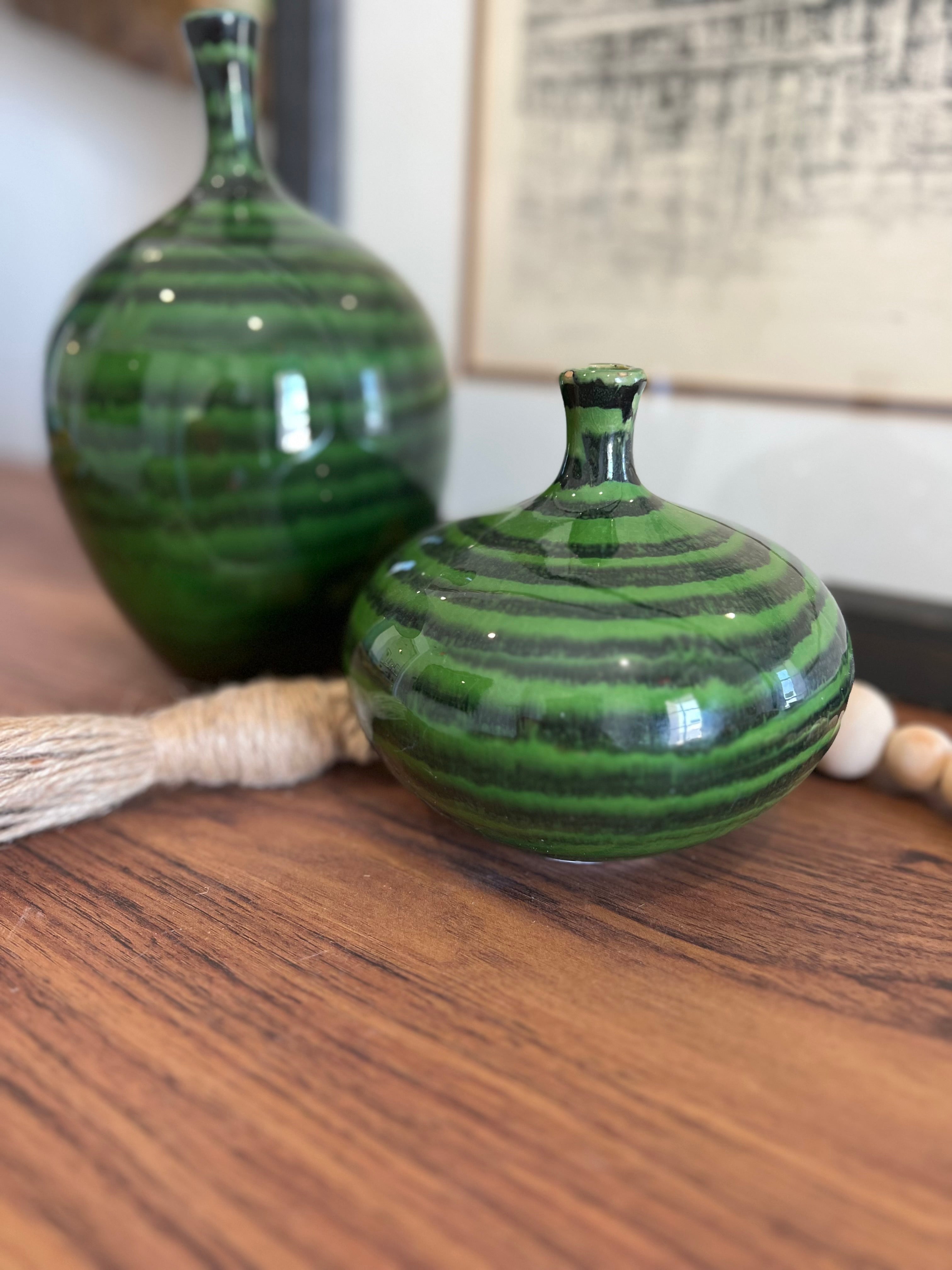 Stoneware Vase Green Malachite Glaze - Small