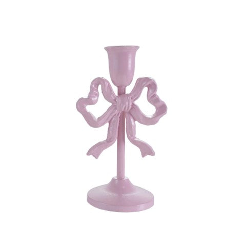 Small Pink Cast Iron Bow Taper Candle Holder