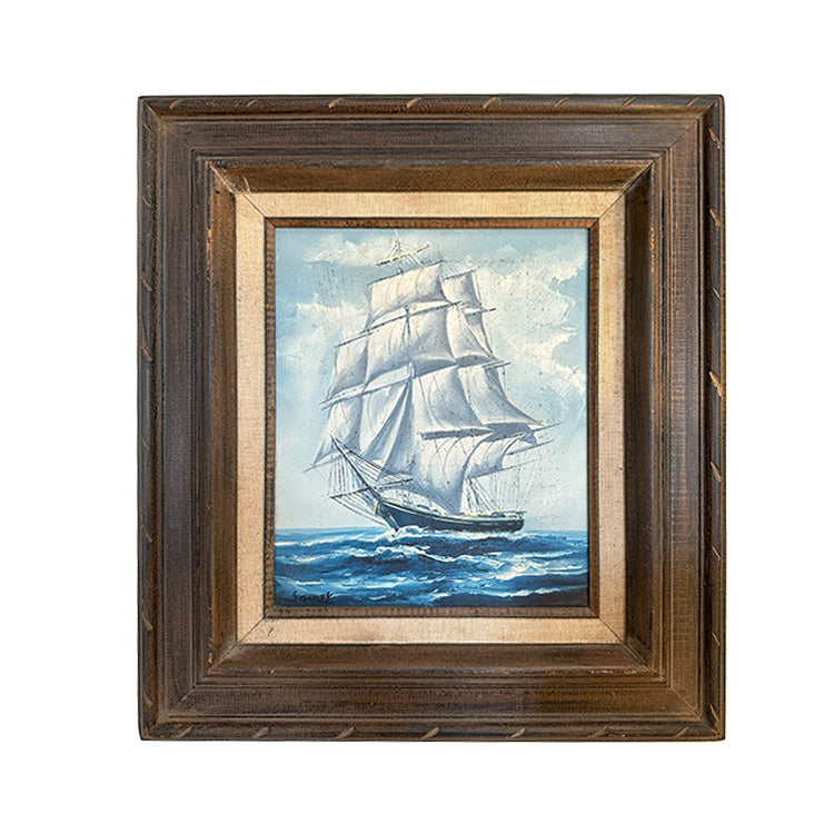 Vintage Wood Framed Ship Painting
