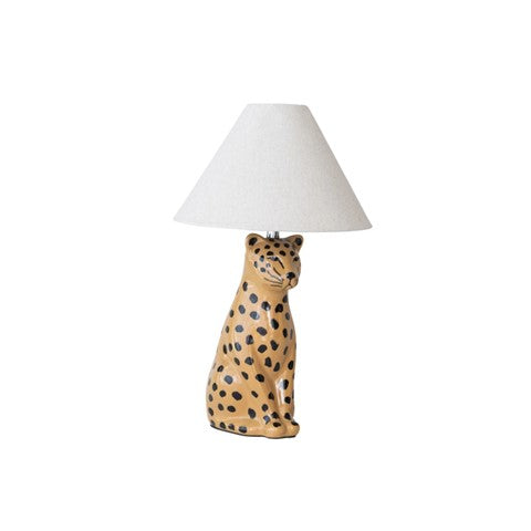 Ceramic Cheetah Table Lamp with Linen Shade