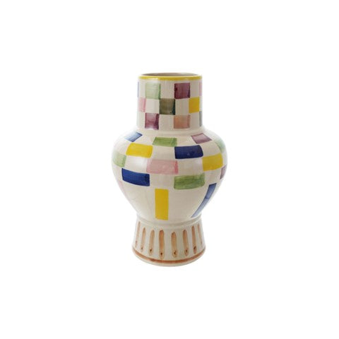 Check Pattern Hand Painted Stoneware Vase