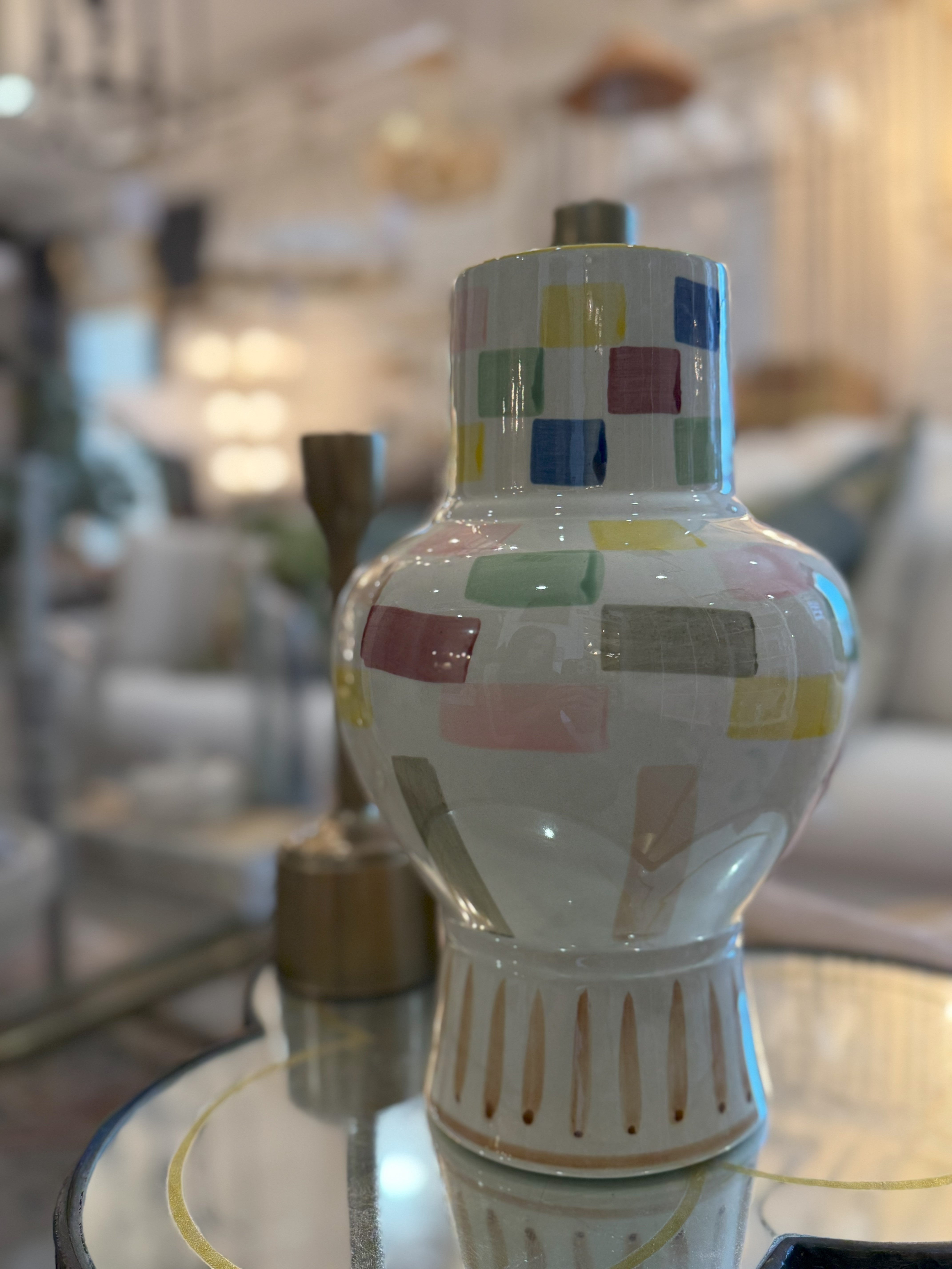 Check Pattern Hand Painted Stoneware Vase