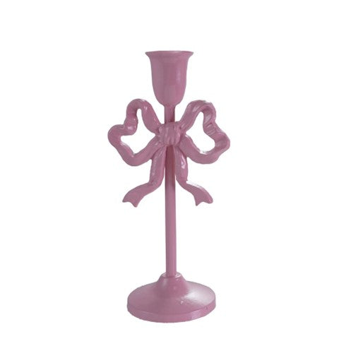 Large Pink Cast Iron Bow Taper Candle Holder