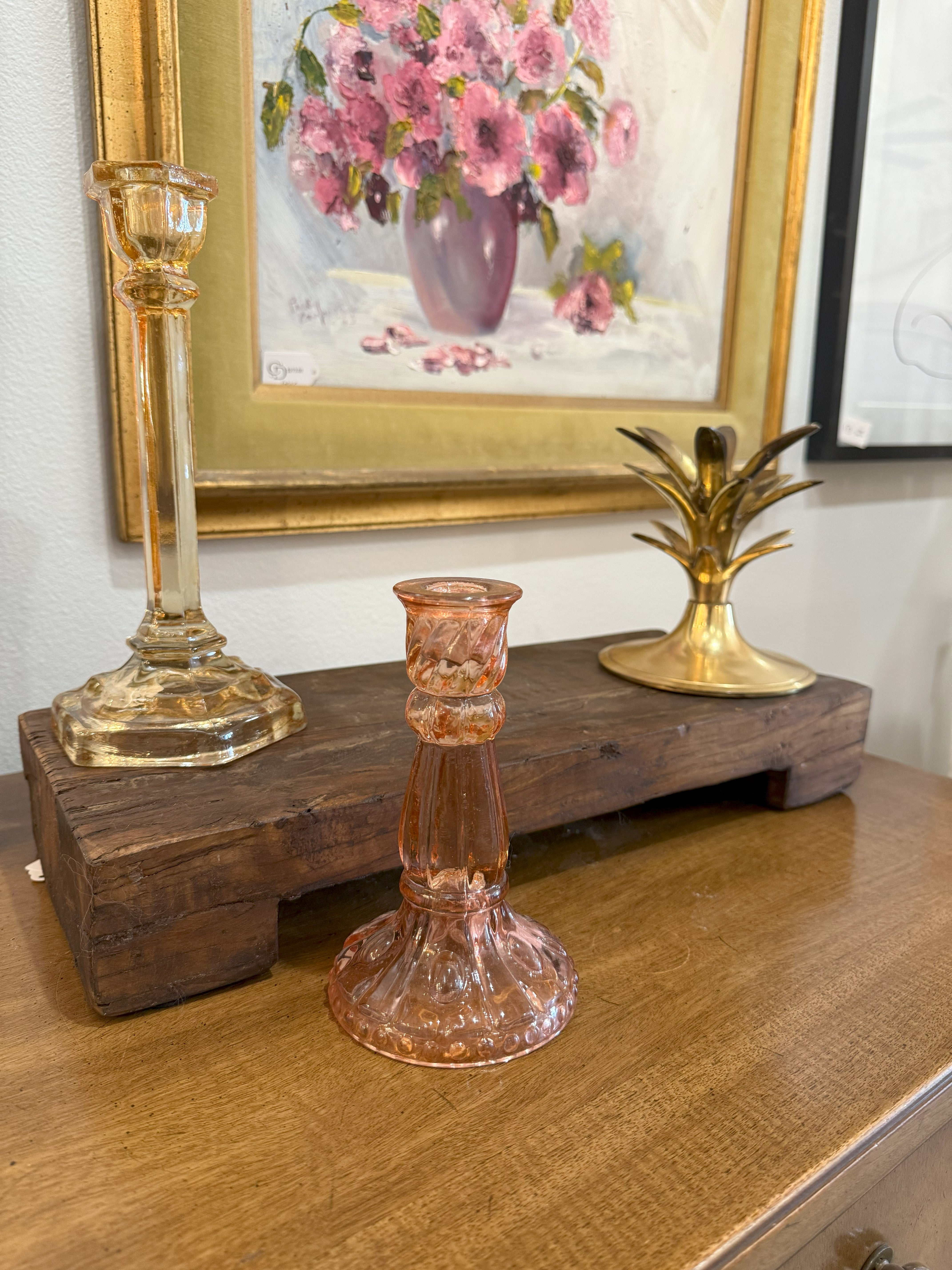 Pink Glass Taper Candle Holder