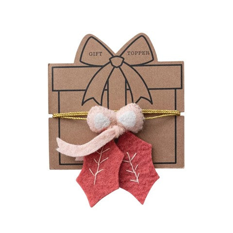 Pink Holly Handmade Wool Felt Gift Topper