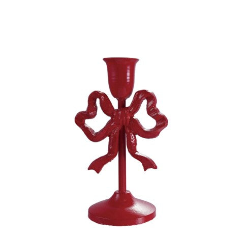 Small Red Cast Iron Bow Taper Candle Holder