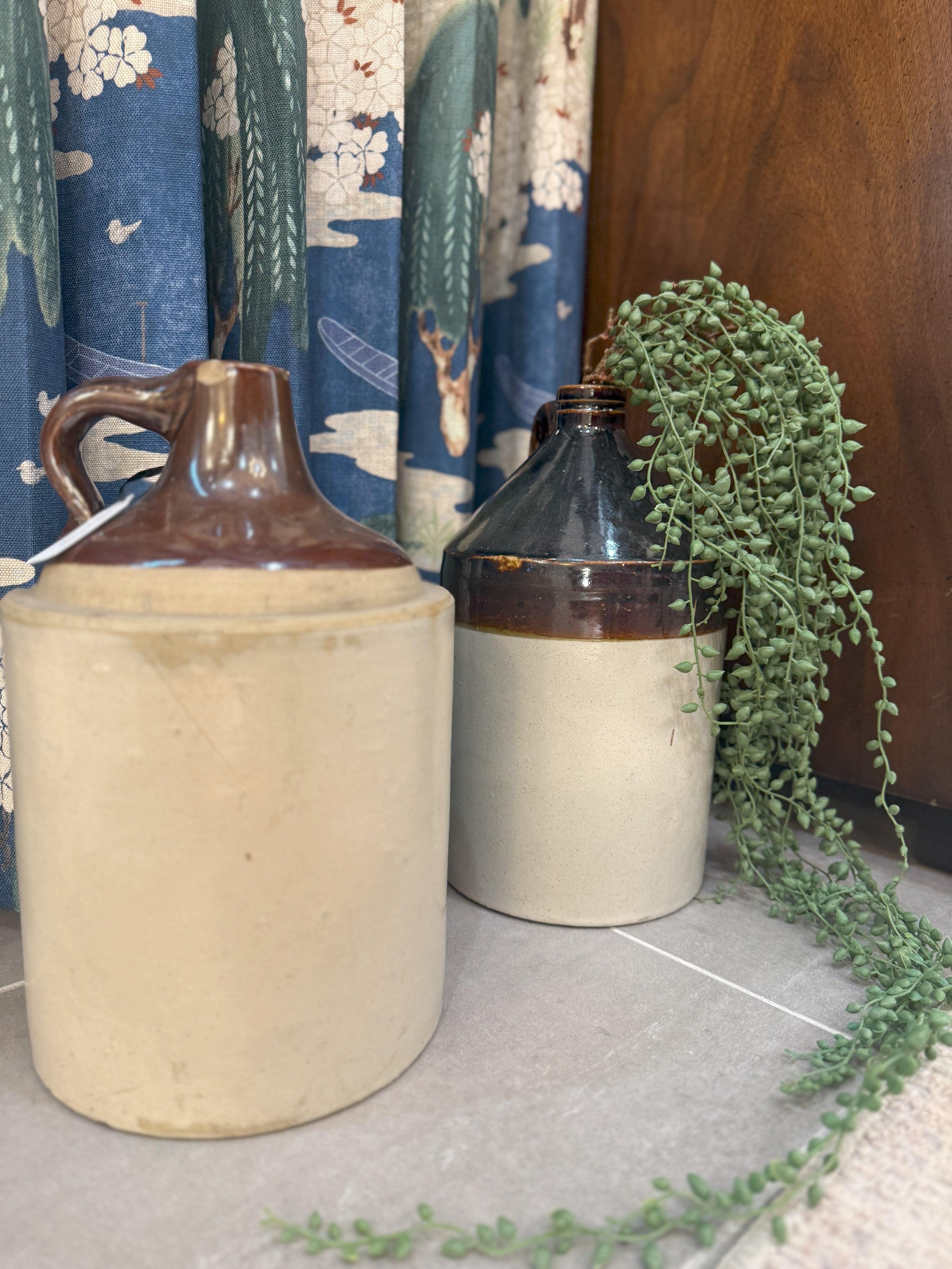 Vintage Whiskey Jug Brown & White
