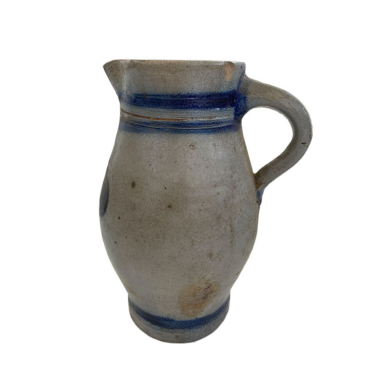 Cream & Blue Pottery Pitcher Vintage