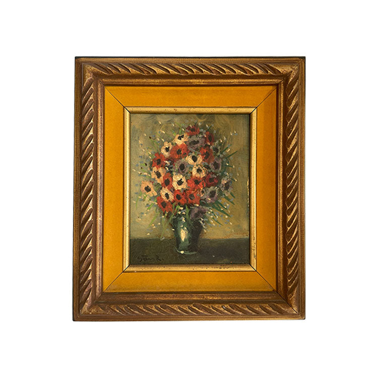 Vintage Flower Vase Painting Matted & Framed