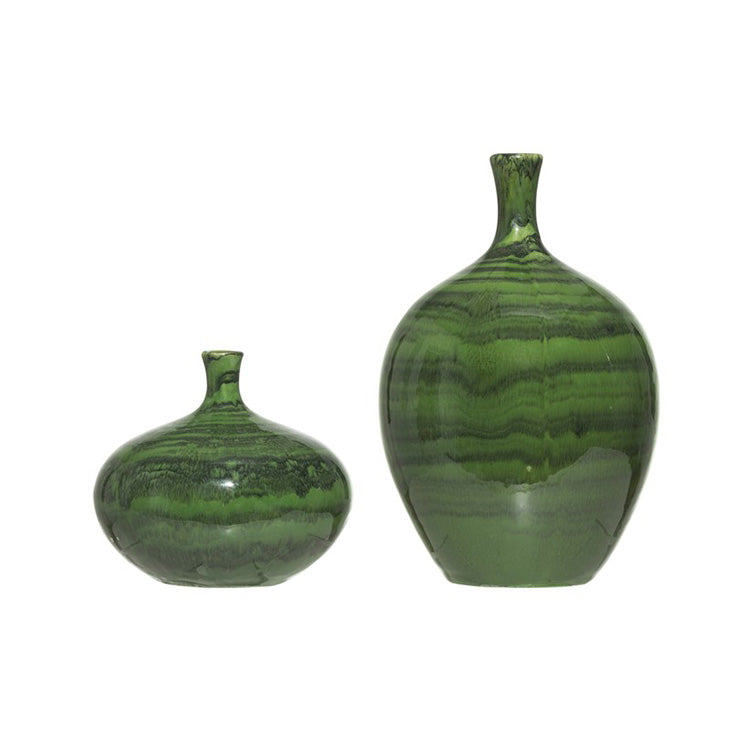 Stoneware Vase Green Malachite Glaze