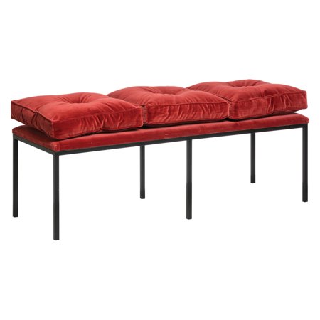 Velvet Sienna Colored Bench with Tufted Pillows
